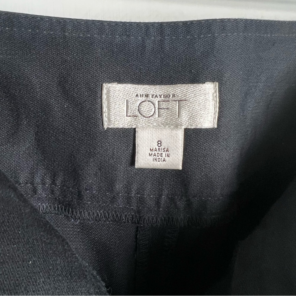 Ann Taylor Loft - Navy Blue Trousers with Embroidered Waistband - Sz.‎ 8 - Picture 3 of 7